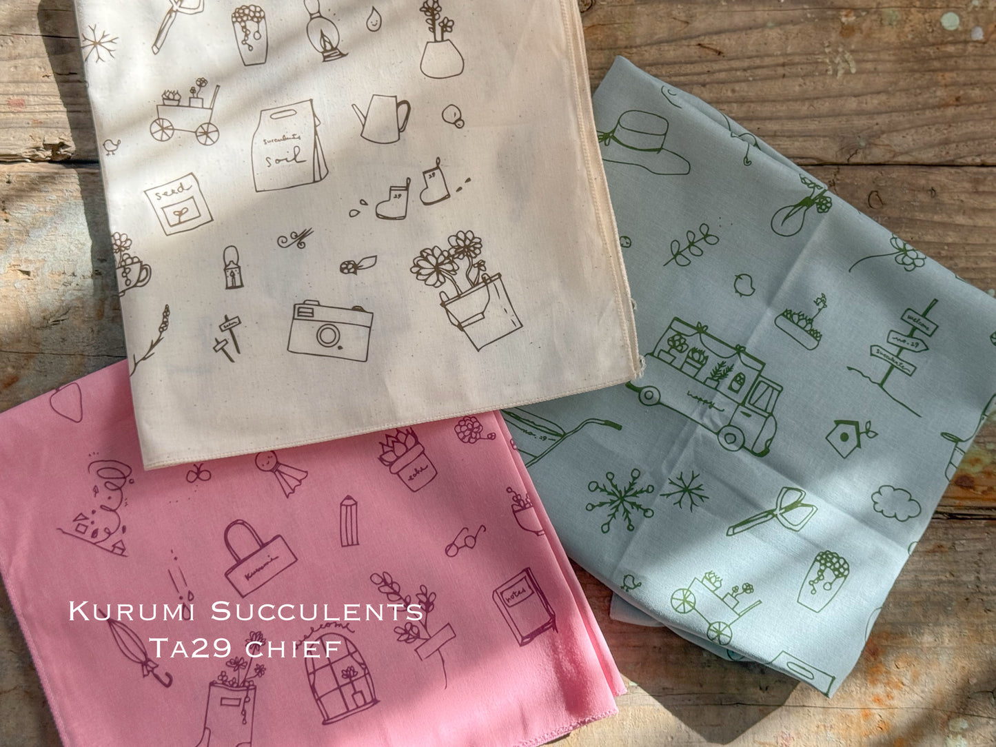 くるみイラスト多肉チーフ(バンダナ)